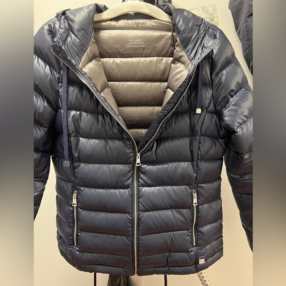 Andrew Marc Packable Lightweight Down Premium Jacket Navy - Picture 7 of 16